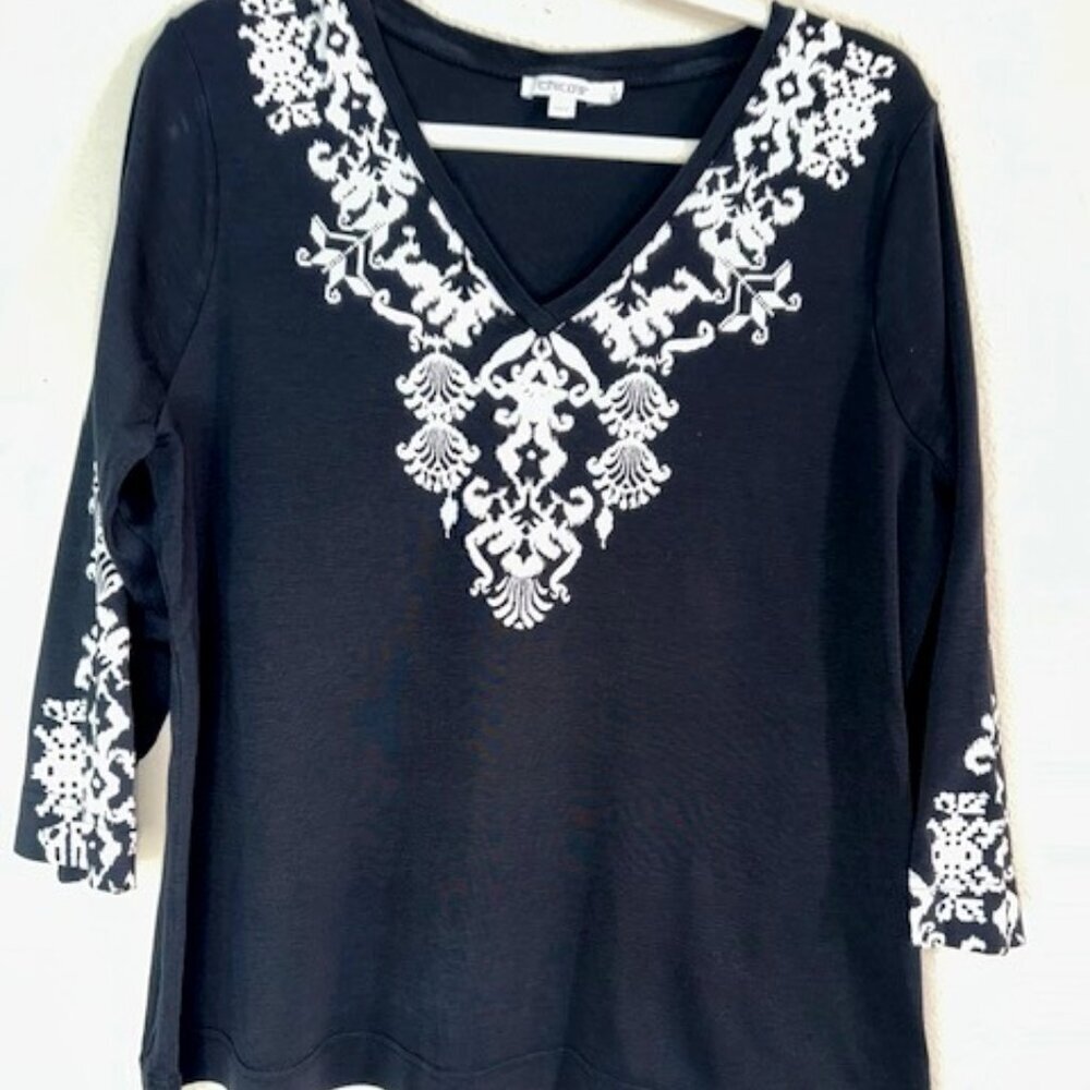 Pima‎ Ikat V-Neck Tee - Chico's